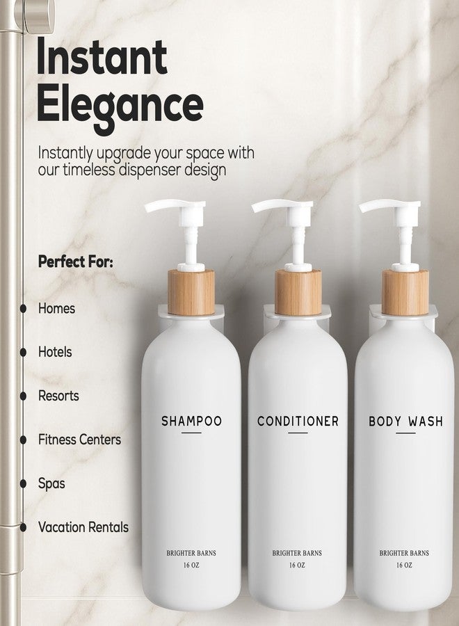 Brighter Barns White Shampoo and Conditioner Dispenser Set Wall Mounted by Brighter Barns - Shower Dispenser 3 Chamber No Drill - Refillable Shampoo and Conditioner Bottles for Shower Wall in Airbnb, Hotel (White) - Image 2